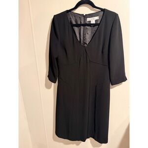 David Warren New York Black Sheath Dress V Neck 3/4 Sleeve Knee Length Size 10